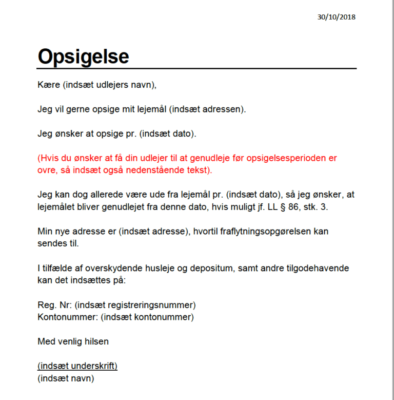 Hvordan kan en opsigelse se ud